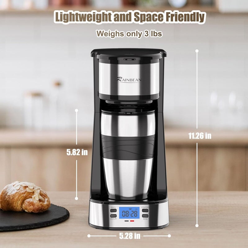 RAINBEAN Single Serve Coffee Maker, Programable Single-Serve Brewers, Timer Auto Start/Off, 14 Oz Single Cup Coffee Machine For Ground Coffee, 700W Quick Brewing, Perfect Gifts for Coffee Lovers - Image 5